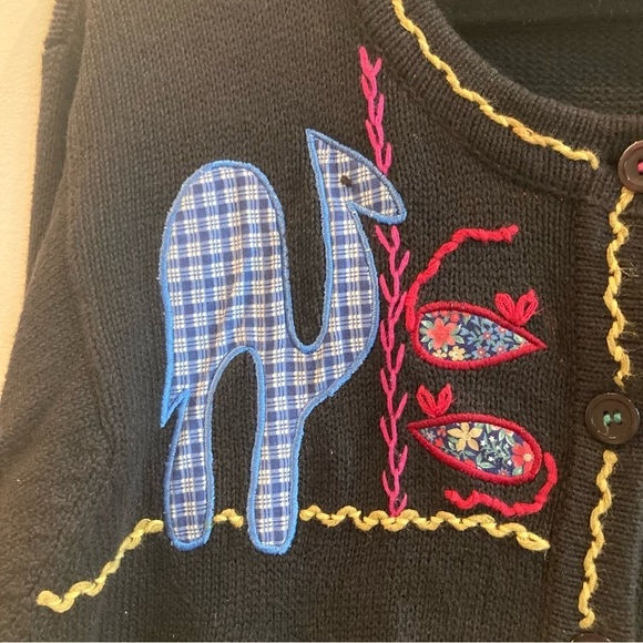 SUSAN BRISTOL Sz  L Vintage Noah’s Arc Animals Hand Embroidered Buttons Cardigan - Picture 7 of 12